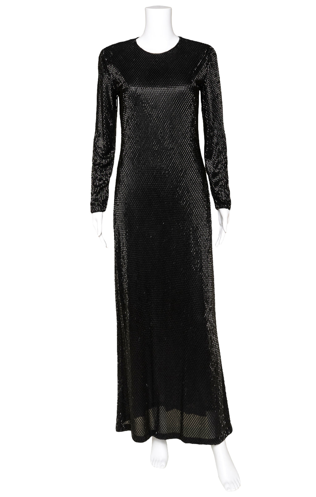 Vince Camuto Long Sleeve Sequin Dress VINTAGE CALVIN KLEIN COLLECTION Full  Length Black Beaded Dress Size: