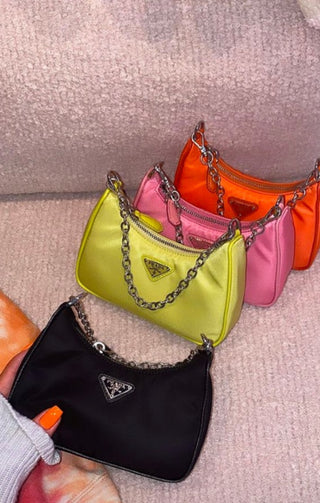 VINTAGE PRADA (RARE) Handbag Size: 6" x 1.75" x 4.25"; 5.375" drop handle