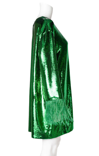 valentino green sequin dress Valentino Emerald Green & Gold Embellished Long-Sleeve Evening Gown