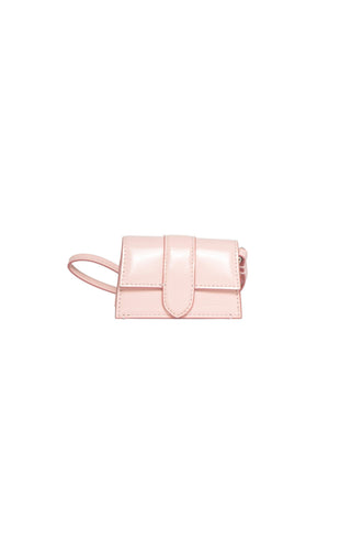 JACQUEMUS Change Purse Size: 3.5" x 1.5" x 2.125"; 6.5" drop handle