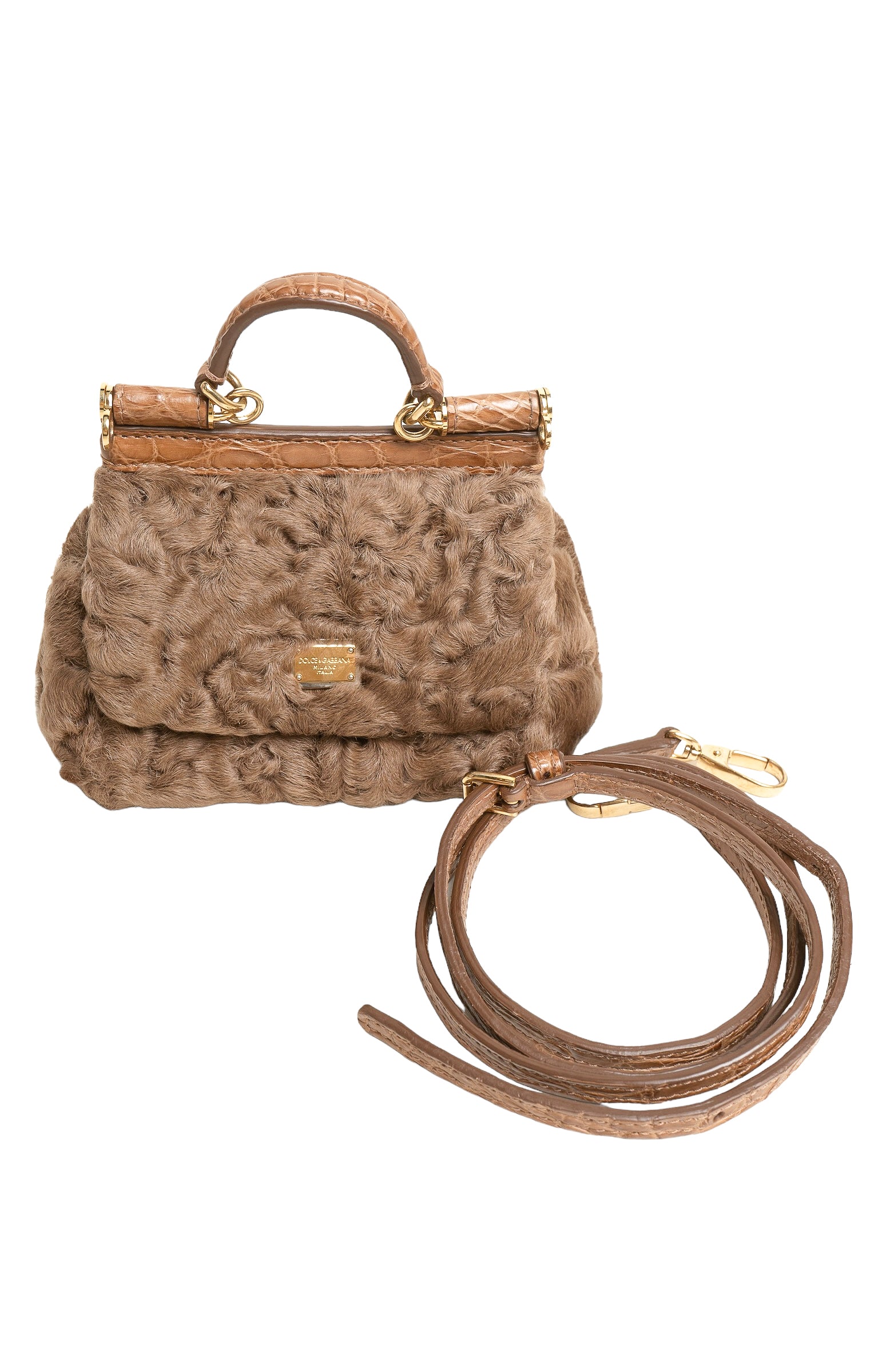 Dolce & Gabbana Taupe Leather Small Miss Sicily Top Handle Bag