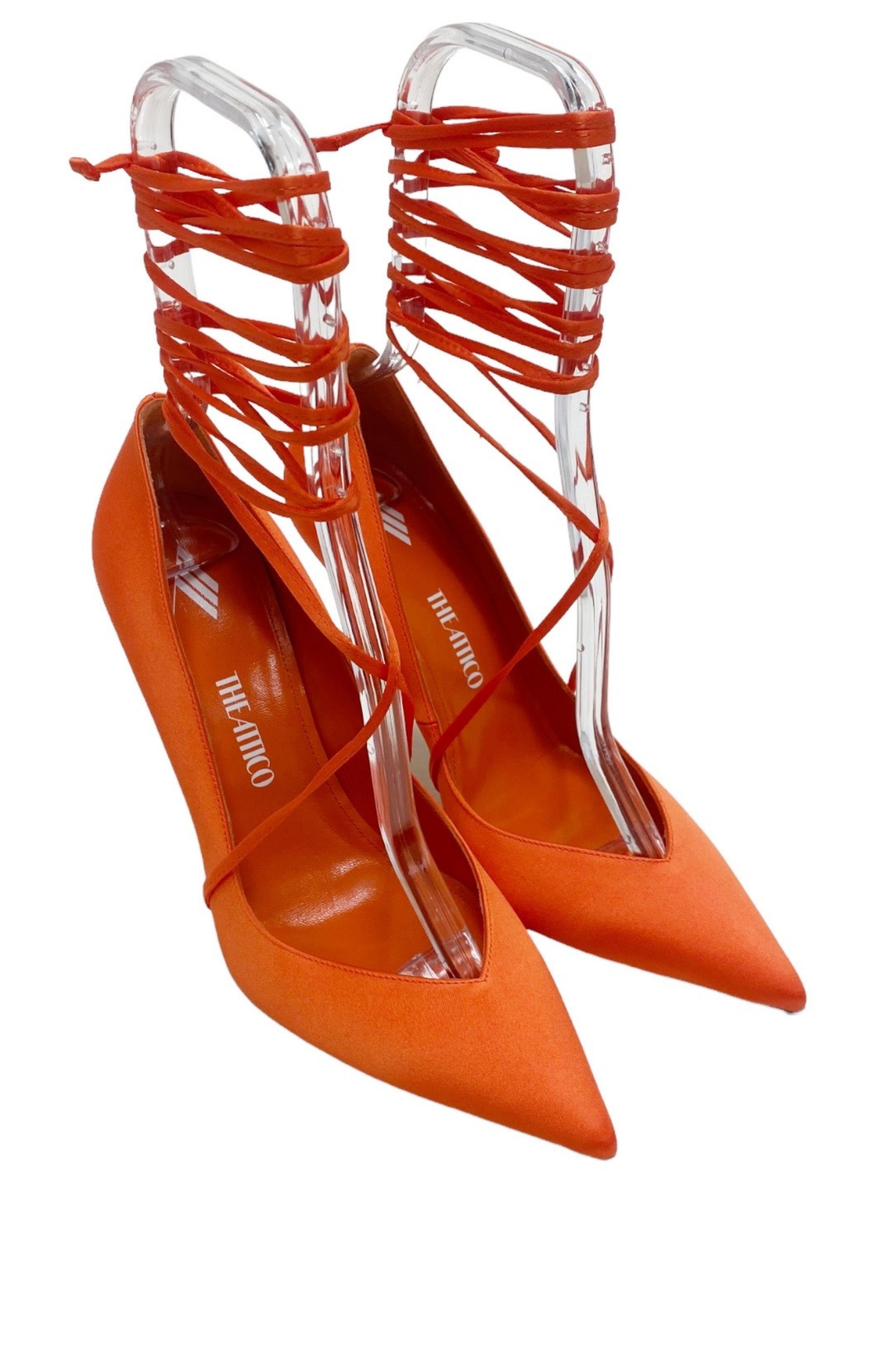 The Attico Orange/Pink Satin Ankle Tie Sandals Size 39 The Attico